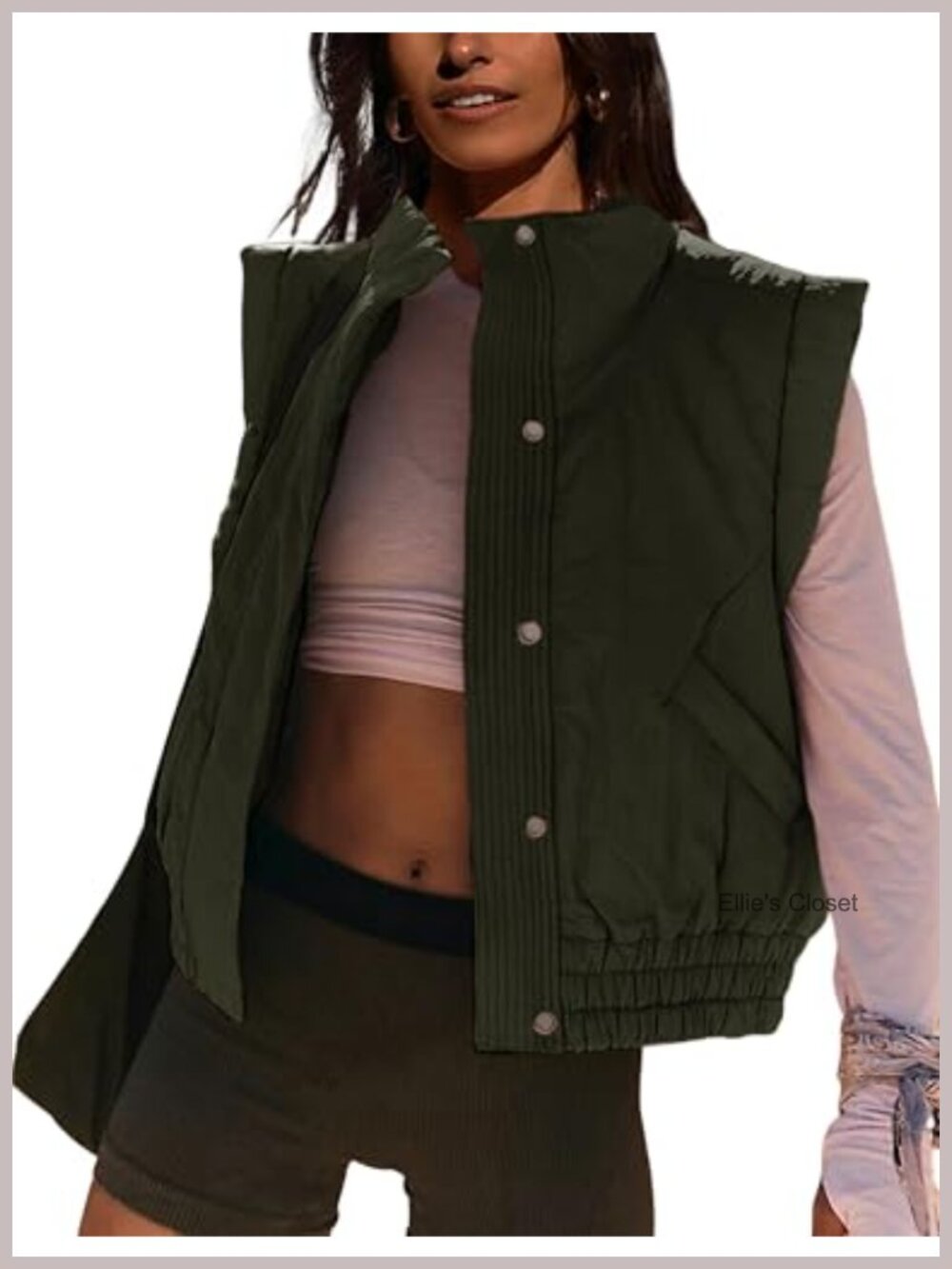 Women's Cropped Quilted Puffer Vest Lightweight Button Down